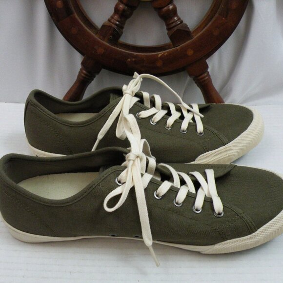 SeaVees Shoes Women's 11 Sneaker Casual Canvas Olive Monterey Cotton Lace Up Low - Picture 3 of 8